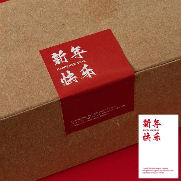 50 autocollants/paquet bonne année rectangulaire chinois nouvel an autocollants cadeau rouge paquet marchandises festif décoratif étanchéité autocollants