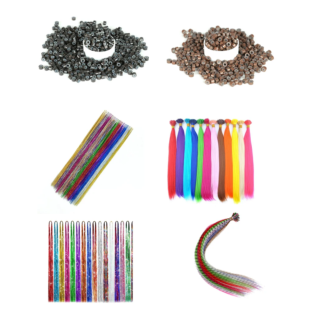 50 fios/pacote de pacote de colorido sintético Extensões de cabelo de palito I