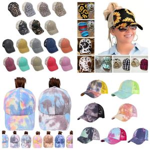 50 stijlen paardenstaart honkbal pet criss criss kruis rommelige bun hoeden zonnebloem gewassen katoenen snapback caps casual zomer tie-dye buitenhoed voor vrouwelijke mannen