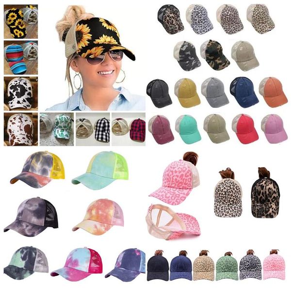 50 Estilos Gorra de béisbol con cola de caballo Criss Cross Moño desordenado Sombreros Girasol Lavado Algodón Snapback Gorras Casual Verano Tie-dye Sombrero al aire libre para mujeres Hombres por mar