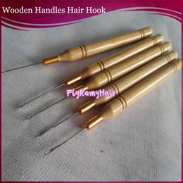 Accrochez aiguilles 50 unités par sac en bois / bambou poignée simple Pulling aiguille, Outils Micro anneau pour I pointe des crochets d'extension de cheveux
