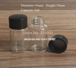 50 x 3 ml Clear vide Mini Glass Bottle 110oz Mini Verre Flacons 3cc Vis de manche Flacons d'échantillon avec Black Cap9131051