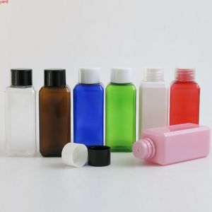 Botella de Perfume de plástico portátil, 50x60ml, 60cc, hombro cuadrado, negro, blanco, tapa ordinaria, contenedor cosmético bonito