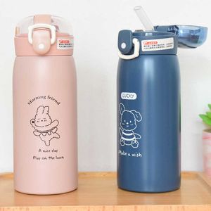 500/350 ml Cartoon Straw Thermos Cup Bouncing 304 Rvs Tuimelaar Water Vacuümfles Fles Fles Reis Mok 210615