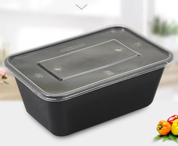 500 650 750 ml 1000 ML caja de cena desechable negra caja para llevar forma rectangular contenedor de alimentos para pastel soporte de comida 300 unids/lote