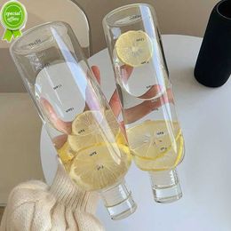 500/750 ml Glazen waterfles met grote capaciteit met tijd markerafdekking voor waterdrank Transparant melksap cup Eenvoudig kopje cadeau