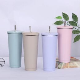 Taza de café con aislamiento con aislamiento de acero inoxidable de 500/750 ml con tazas de cerveza de vaso Tazas de té taza de aspiración para beber taza de viaje de paja