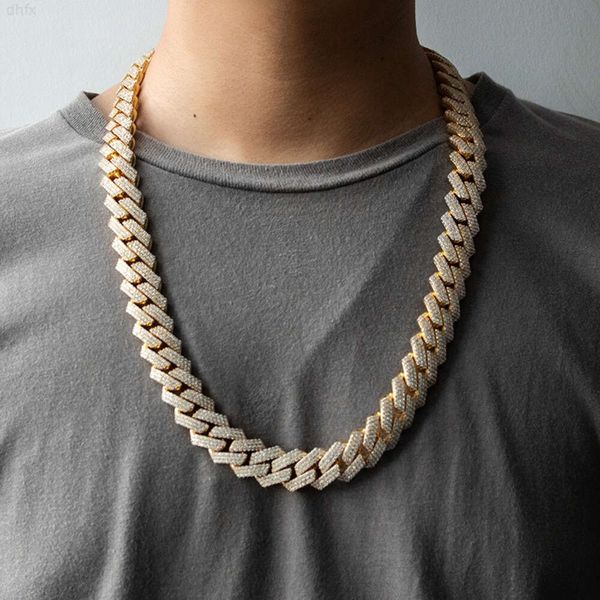 500 grammes Gold plaqué S925 argent sterling 18 mm trois rangées glace out VVS Moisanite Cuban Link Chain