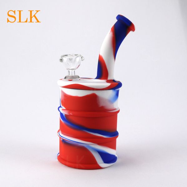 500 ml corps gras Silicone Bong narguilé tambour à huile Forme Dab Rig plates-formes pétrolières Bangs en caoutchouc détachables pipe à eau en verre unique