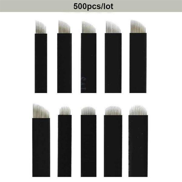 500 pcs 0,18 mm noir flexible 7/9/11/12/14/16/17/18/21 aiguille pour tatouage sourcil microblading lames pour maquillage permanent stylo manuel 210323