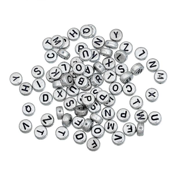 500 PCs Doreen Box Perles Intercalaires Rondes Acryliques Alphabet / Lettre Mixte Au Hasard Gris Pour La Fabrication De Bijoux DIY 7mm, Trou: 1mm Y200730