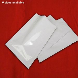 500 Unids / lote Venta al por menor Blanco Abierto Superior Bolsa de embalaje de papel de aluminio Sellado térmico Mylar Bolsa de paquete de vacío Bolsas de almacenamiento de bocadillos secos al por mayor