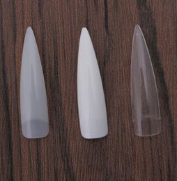 500 pcs Sharp long Faux Nail Art Conseils Salon acrylique blanc naturel transparent durable transparentwhitenatural1101631