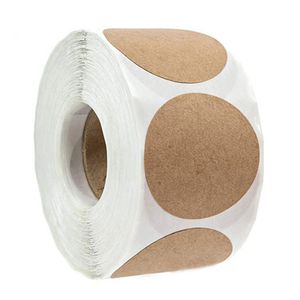 500 por rollo de pegatinas de papel kraft marrón natural, pegatinas redondas en blanco para propietarios de tiendas, manualidades, tarros organizadores y etiquetas de conservas