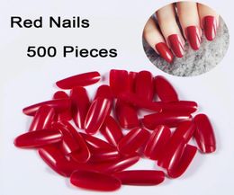 500 stuks rode ovale nagelstips Druk op nagels rond volledige cover valse nagel tips acryl nep nagels kunst kunstmatige kunsttools9285916