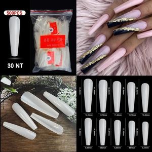 500 tips kit zakken nep valse nagels volledige half Franse acryl -buikspieren voor manicure vingers tenen set c smile scherp 10 maten