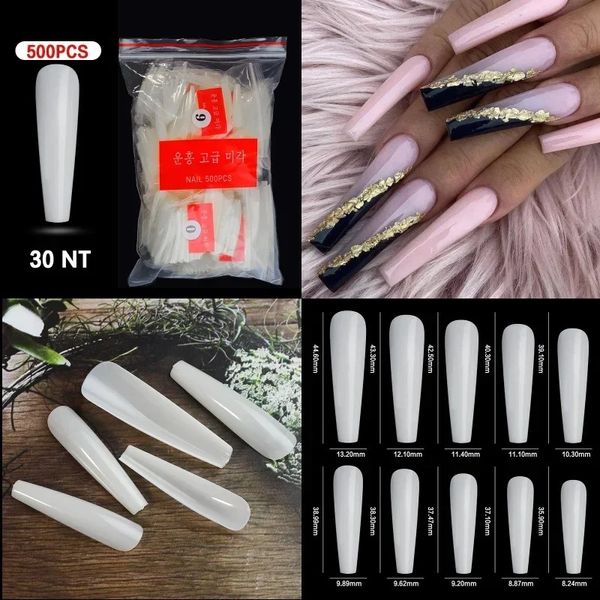 500 TIPS Kit en sac faux faux ongles Full Half French Acrylique Abs pour la manucure Fingers Toes Set C Smile Sharp 10 tailles