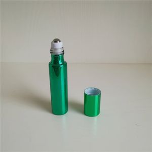 500 X nuevo rodillo de bola de acero con recubrimiento UV verde estándar de 10ml en botella, contenedor recargable de vidrio de Gel para ojos, venta al por mayor