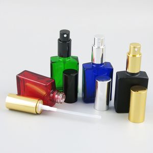 500 X bouteilles de pulvérisation carrées en verre de parfum liquide portable rechargeable avec pulvérisateur en aluminium or argent noir 30ML 1OZ