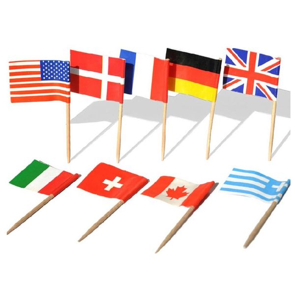 Pics de drapeau en bois, 5000 pièces, 65cm, 25 pays au choix, cure-dents, bâtons de fête jetables, USA AU CA 6470985