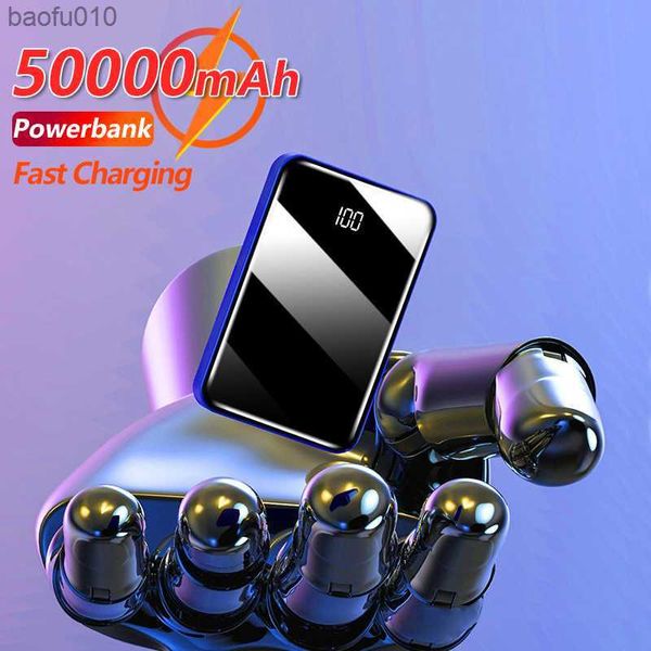 50000mAh Mini Power Bank Cargador de teléfono con pantalla digital ultrafina 2 USB Batería externa de carga rápida portátil para teléfonos inteligentes L230712