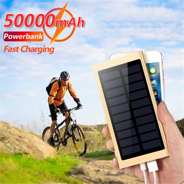 50000mAh Power Banks Cargador rápido solar para ciclismo, senderismo, pesca, energía móvil, pantalla digital 2USB Batería externa al aire libre