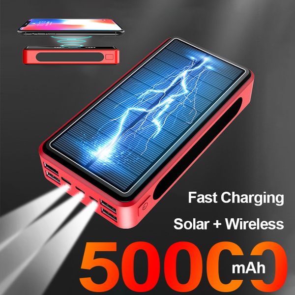 Banco de energía Solar de 50000mAh, cargador portátil de alta capacidad con linterna, batería de teléfono móvil 2USB, banco de energía para exteriores para Xiaomi