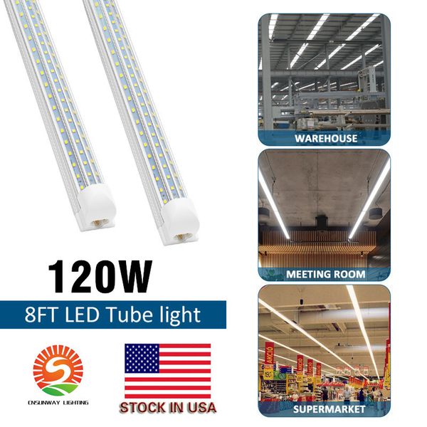 Luz de tubo LED integrado de 5000k de día T8 T8 Integrado 6000K 120W 8 pies Luz de puerta más fría, 120W 3 filas V Forma Doble Luz de almacén lateral