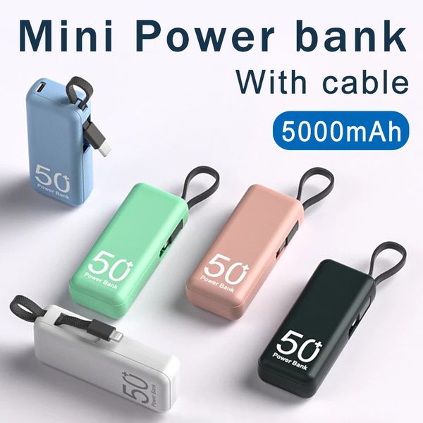 5000 mAh Mini Power Bank Téléphone Portable Charge Rapide Batterie Externe Pour Iphone Portable D'urgence Propre Ligne Powerbank Pour Huawei