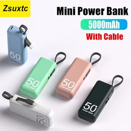 5000mAh Mini Power Bank pour iPhone 14 Samsung Xiaomi Huawei Oppo Vivo OnePlus Build Cable Battery Case Pack Powerbank