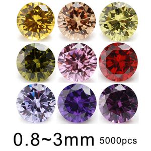 5000 pièces 5A 0.8-3mm forme ronde couleur zircon cubique en vrac pierre CZ, rose, rouge grenat, noir, violet, jaune Olive