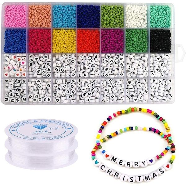 Kit de perles 5000pcs, perles de rocaille en verre de 3 mm, perles de lettres de l'alphabet et perles en forme de cœur pour la fabrication de bijoux et l'artisanat de bracelets de nom Y200730