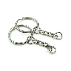 5000 stks gepolijst 25mm sleutelhanger sleutelhanger split ring met korte ketting sleutel ringen vrouwen mannen DIY sleutelhangers accessoires