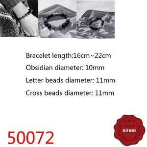 50072 Hip Hop S925 Sterling Silver Bracelet Punk Style Persoonlijkheid Jeugd Kruisbloem kralen Obidian Hand String Letter Sieraden Populaire accessoires voor geliefden