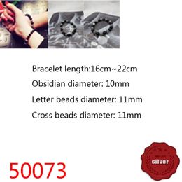 50073 Hip hop S925 bracelet en argent sterling style Punk personnalité jeunesse croix fleur perles obsidienne main chaîne lettre bijoux accessoires populaires pour les amoureux