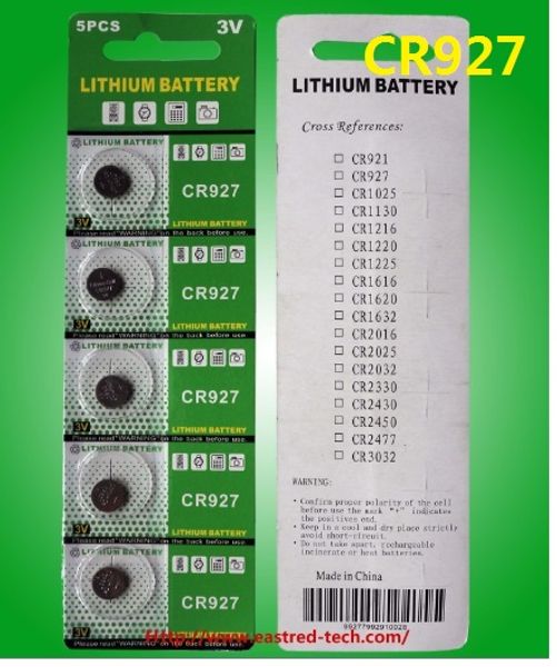 500 Castizas/Lote CR927 Botón de litio de 3V Batería de reloj de celda