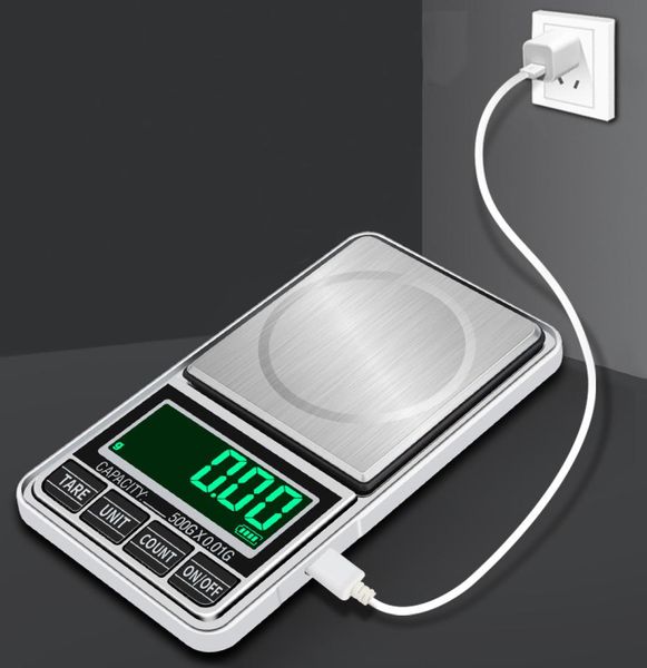 500g x 01g USB Charge électronique Échelle de poche numérique Balance bijoux Échelle de bijoux 05kg Balance Joyeria Balanca pesant l'échelle de poids 6361798