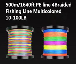 Ligne de pêche tressée PE 500 m, 1640 pieds, 4 lignes, 1 m 10 m par couleur, multicolore, 10 100 lb, Test pour l'eau salée, performances de haute qualité, Hig5172243