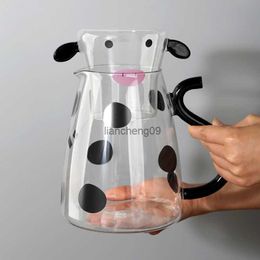 500ml / 1800ml Pichet en verre transparent Dessin animé résistant à la chaleur Pot de thé et tasse en forme de vache mignonne Eau / Lait Froid Bouilloire Cafetière L230620