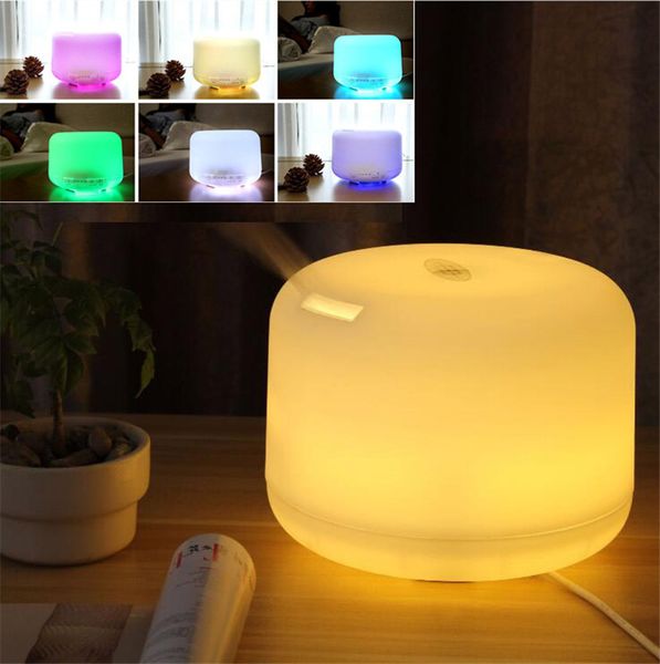 500 ml 7 couleurs LED humidificateur rond avec lampe huile essentielle bureau à domicile électrique USB diffuseur d'arôme humidificateurs d'air prise UK/US/EU en gros