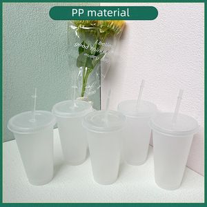 500 ml 710 ml bouteille en plastique gobelet en plastique avec couvercle et paille été Drinkware jus tasse clair Z11