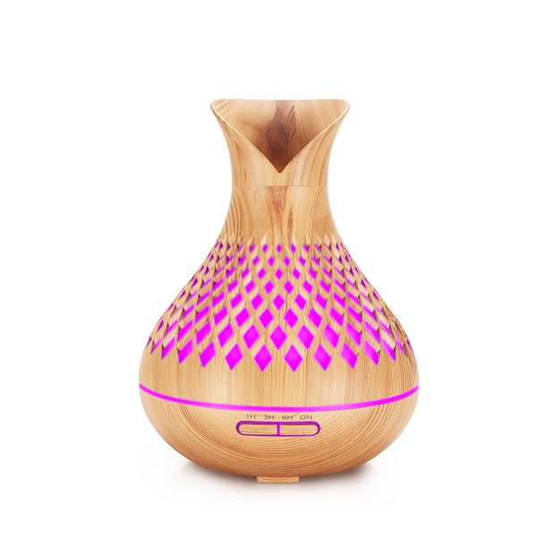 Diffuseur d'huile essentielle d'arôme de 500ml, humidificateur d'air ultrasonique, purificateur en forme de Grain de bois, 6 couleurs changeantes, lumières LED pour le bureau et la maison