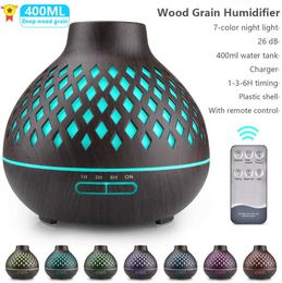 Diffuseur d'huile essentielle d'aromathérapie de 500 ml, grain de bois, télécommande, humidificateur d'air ultrasonique, Cool Mister avec lumière LED 7 couleurs 210724