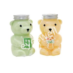 Bouteilles de jus en forme d'ours de 500 ml bouteilles de miel de boisson de thé au lait jetables en plastique de qualité alimentaire