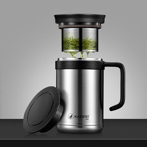 500 ml bureau d'affaires tasse thermos avec poignée filtre hommes en acier inoxydable fiole à vide isolation tasse cadeau personnalisé bouteille d'eau LJ201218