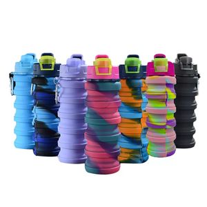 500ML Camouflage bouteilles d'eau Silicone pli télescopique gobelet mousqueton sport boissons tasses Portable randonnée Camping équipement