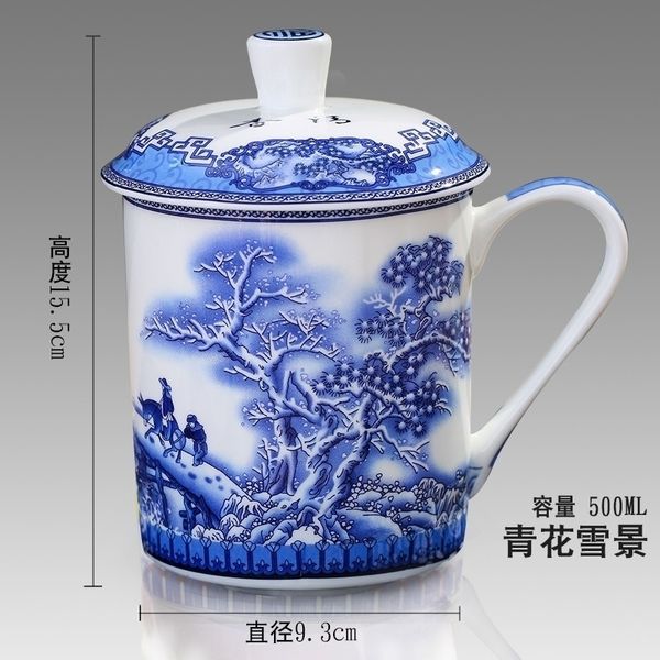 500 ml de style chinois os Chine Jingdezhen bleu et blanc porcelaine tasse à thé bureau boisson voyage thé Y200107