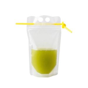 500ml Bolsas para bebidas transparentes Sacos com zíper fosco Saco para bebidas de plástico descartável com canudo com suporte Reclosable à prova de calor 17 onças