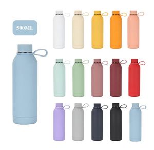 Bouteille d'eau de sport colorée en acier inoxydable de 500 ml, grande capacité, gobelet thermique portable extérieur mat, bouteilles isolées à double paroi, 37 couleurs