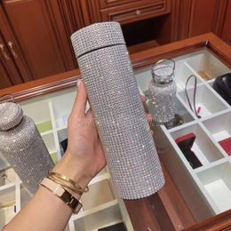 500 ml creatieve diamant thermosfles water fles roestvrij staal slim temperatuur display vacuüm kolf mok cadeau voor mannen vrouwen 0228